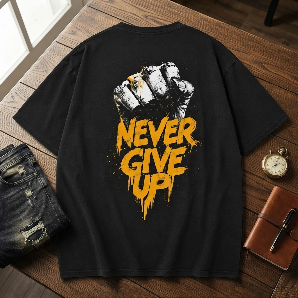 Graphic Drop Shoulder Oversized Tee – Never Give Up